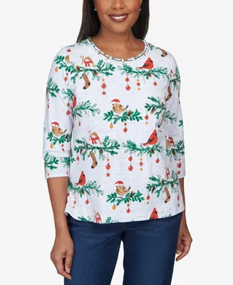 Alfred Dunner Petite Classics Birds on a Branch Double Strap Top