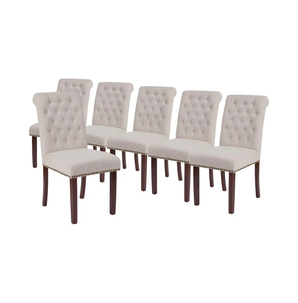 Merrick Lane Falmouth Upholstered Parsons Chair With Nailhead Trim - Set Of 6