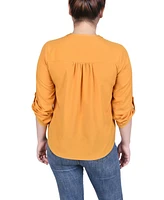 Ny Collection Petite Long Tab-Sleeve Blouse with Pockets