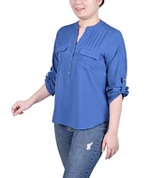 Ny Collection Petite Long Tab-Sleeve Blouse with Pockets