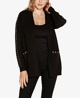 Belldini Black Label Women's Embellished Open-Front Cardigan Zip Up Sweater