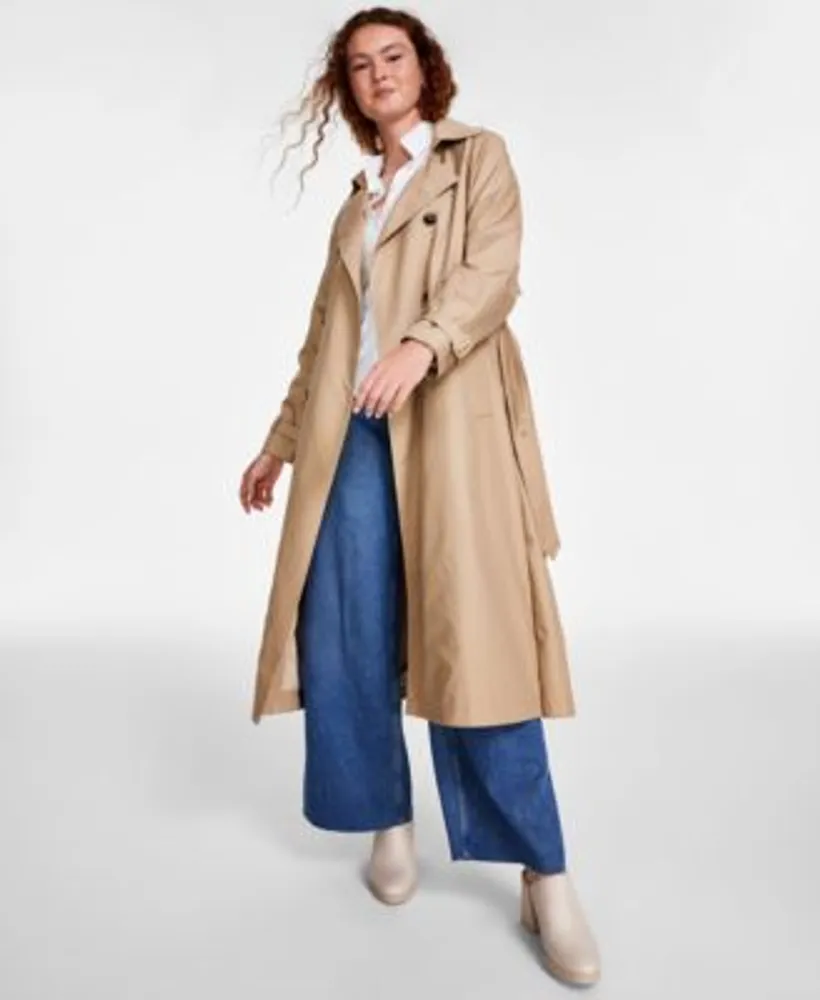 Calvin Klein Jeans Womens Cotton Sleeve Shirt Rise Wide Mall Soft High Jeans Charmeuse Vancouver Sleeve Jacket Gabardine Puff | Belted Trench Raglan Leg