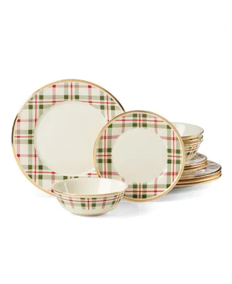 Lenox Holiday Plaid 12-Piece Dinnerware Set, Service for 4