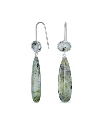 Bling Jewelry Unique Geometric Oval Linear Long Shape Tear Drop Multi-Tier Natural Labradorite Party Dangling Earrings Fish hook For Women in Silver P