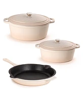 BergHOFF Neo 5pc Cast Iron Oval Dutch Oven Set with 10" Fry Pan, 5qt. & 8qt.