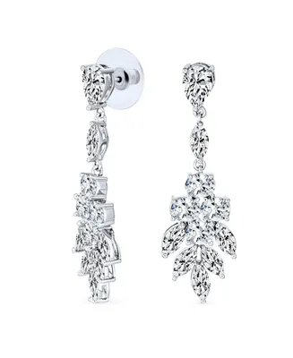 Bling Jewelry Bridal Teardrop Marquise Cluster Cubic Zirconia Cz Prom Pageant Statement Dangle Earrings For Women Rhodium Plated Brass