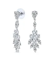 Bling Jewelry Teardrop Marquise Cluster Cubic Zirconia Cz Prom Pageant Statement Dangle Earrings For Women Rhodium Plated Brass