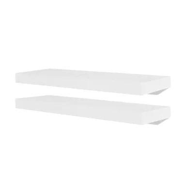 2 White Mdf Floating Wall Display Shelves Book/Dvd Storage