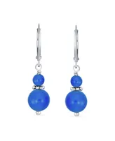 Bling Jewelry Blue Natural Agate Bali Milgrain Edged Beaded Rondel Separator Double Ball Round Drop Dangle Earrings Sterling Silver Lever back