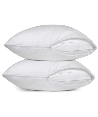 Circles Home Cotton Polyester and Cotton Blend Sateen White Zippered Pillow Protector Queen Set of 2