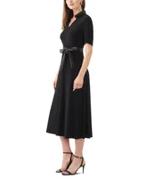 Msk Petite Faux-Leather-Trim Belted Midi Dress