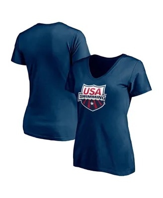 Women's Fanatics Navy Usa Swimming Core Primary Logo V-Neck T-shirt