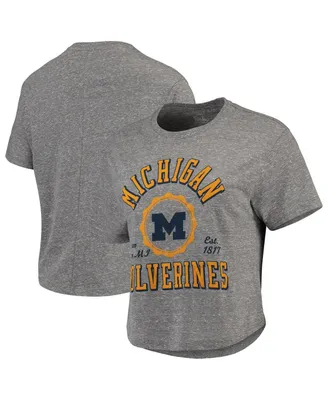 Women's Pressbox Gray Michigan Wolverines Bishop Tri-Blend Knobi Crop T-shirt