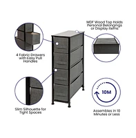 4 Drawer Vertical Slim Storage Dresser-Wood Top & Fabric Pull Drawers
