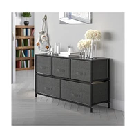 5 Drawer Storage Chest With Wood Top & Dark Fabric Pull Drawers