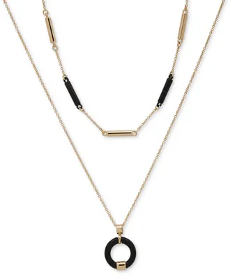 Dkny Gold-Tone Black Bar & Circle Layered Pendant Necklace, 16" + 3" extender