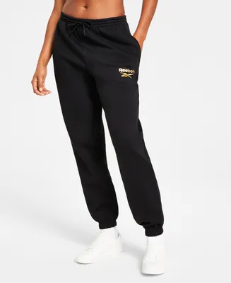 Reebok Women's Metallic Foil Logo Fleece Jogger Sweatpants, A Macy's Exclusive