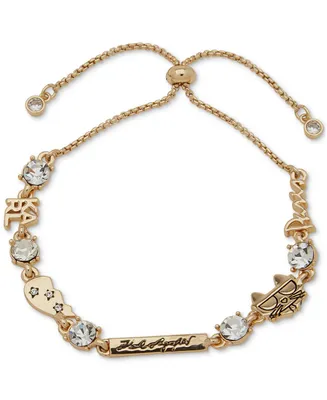 Karl Lagerfeld Paris Gold-Tone Crystal & Logo Slider Bracelet