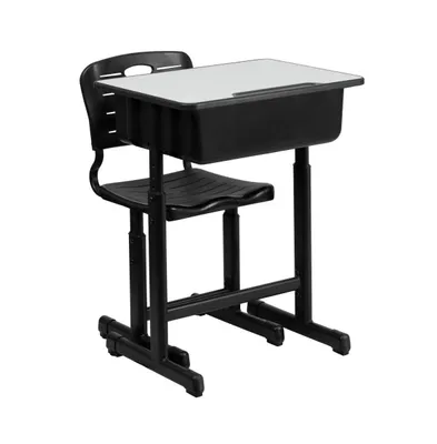 Emma+Oliver Adjustable Height Student Desk And Chair With Pedestal Frame