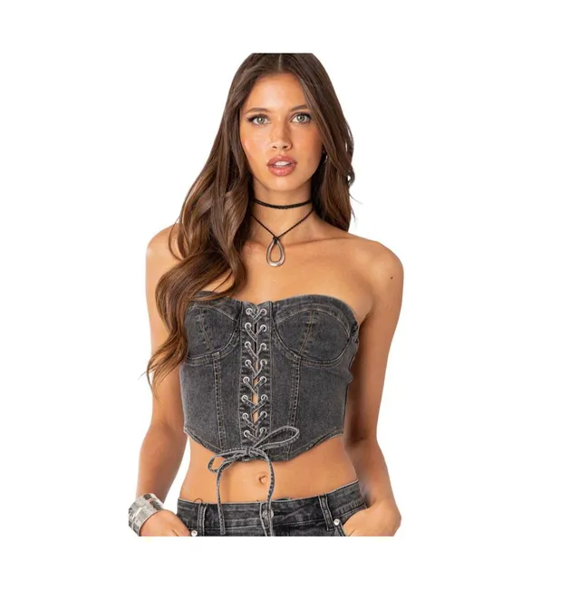 Edikted Women's Waverly Denim Lace Up Corset Top