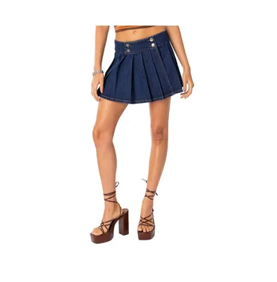 Women's Amarae Denim Pleated Wrap Mini Skirt
