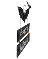 17 Bat and Happy Halloween Metal Hanging Sign Wall Decor