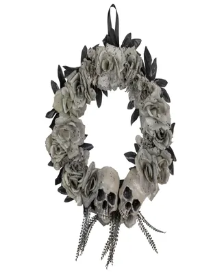 Double Skull and Roses Halloween Wreath, 16" Unlit