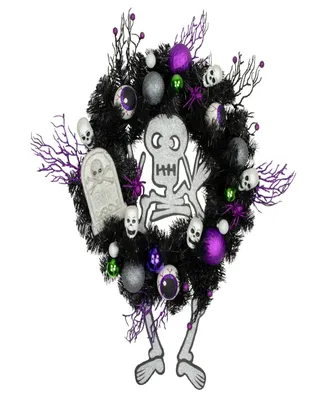 Spooky Skeleton Pine Halloween Wreath, 24" Unlit