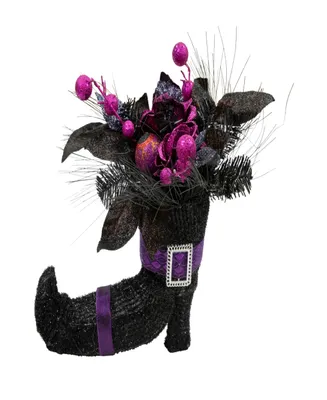 12" Witch's Boot with Glittered Roses Halloween Decoration