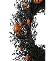 Skulls and Spiders Halloween Twig Wreath 22" Unlit