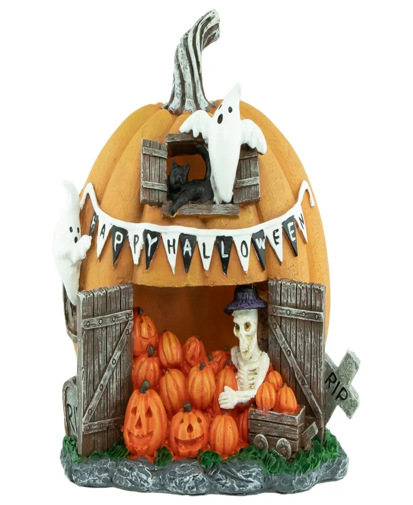 7" Led Lighted Pumpkin Village Halloween Decoration