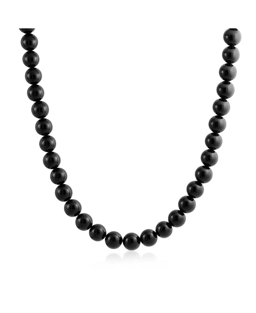 Bling Jewelry Plain Simple Basic Western Jewelry Classic Black Onyx Round 10MM Bead Strand Necklace For Women Teen Silver Plated Clasp 20 Inch