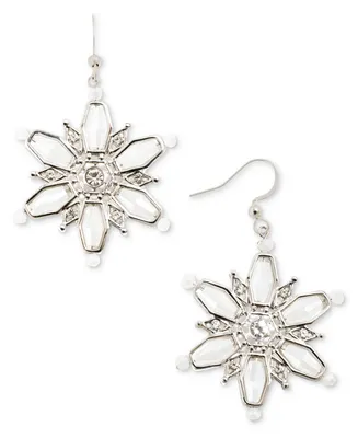 Holiday Lane Silver-Tone Crystal Snowflake Drop Earrings, Created for Macy's