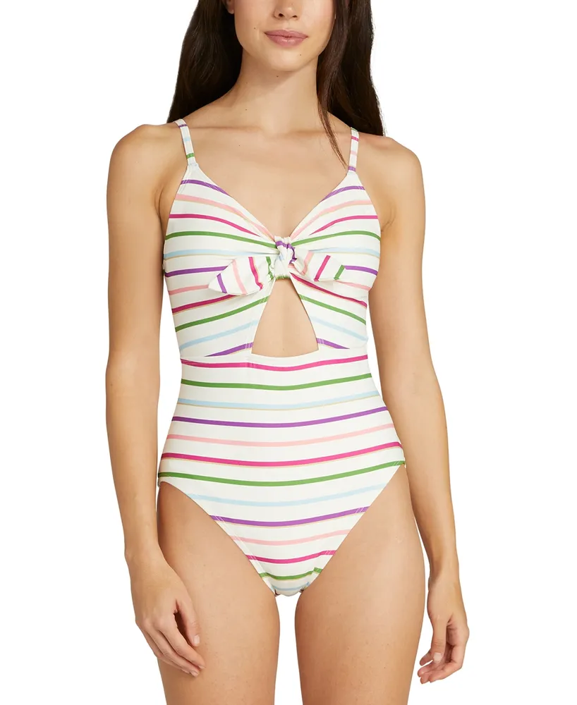 Kate Spade New York Women's Striped Bunny-Tie Cut-Out One-Piece Swimsuit