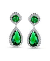 Bling Jewelry Classic Statement Green Cz Pear Shaped Clear Cubic Zirconia Halo Teardrop Chandelier Dangle Earrings