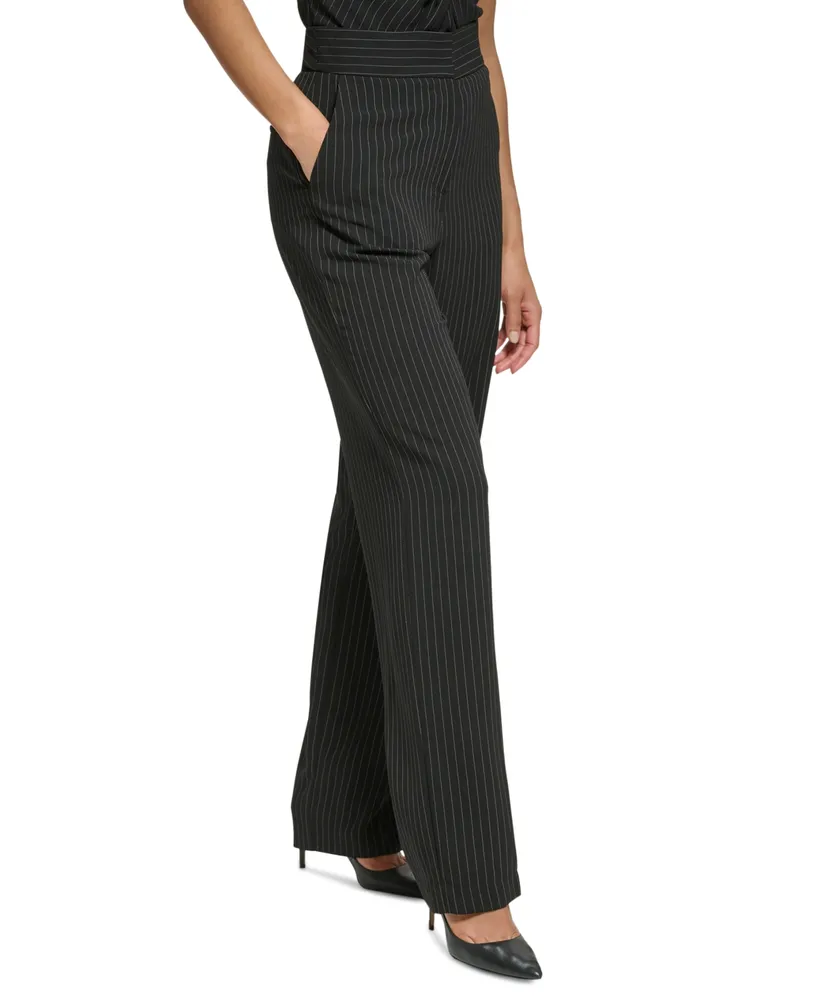 DKNY Women's High-Rise Wide-Leg Pinstripe Pants - Macy's