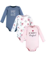 Hudson Baby Girls Cotton Long-Sleeve Bodysuits, Perfect Mommy 3-Pack, 3-6 Months