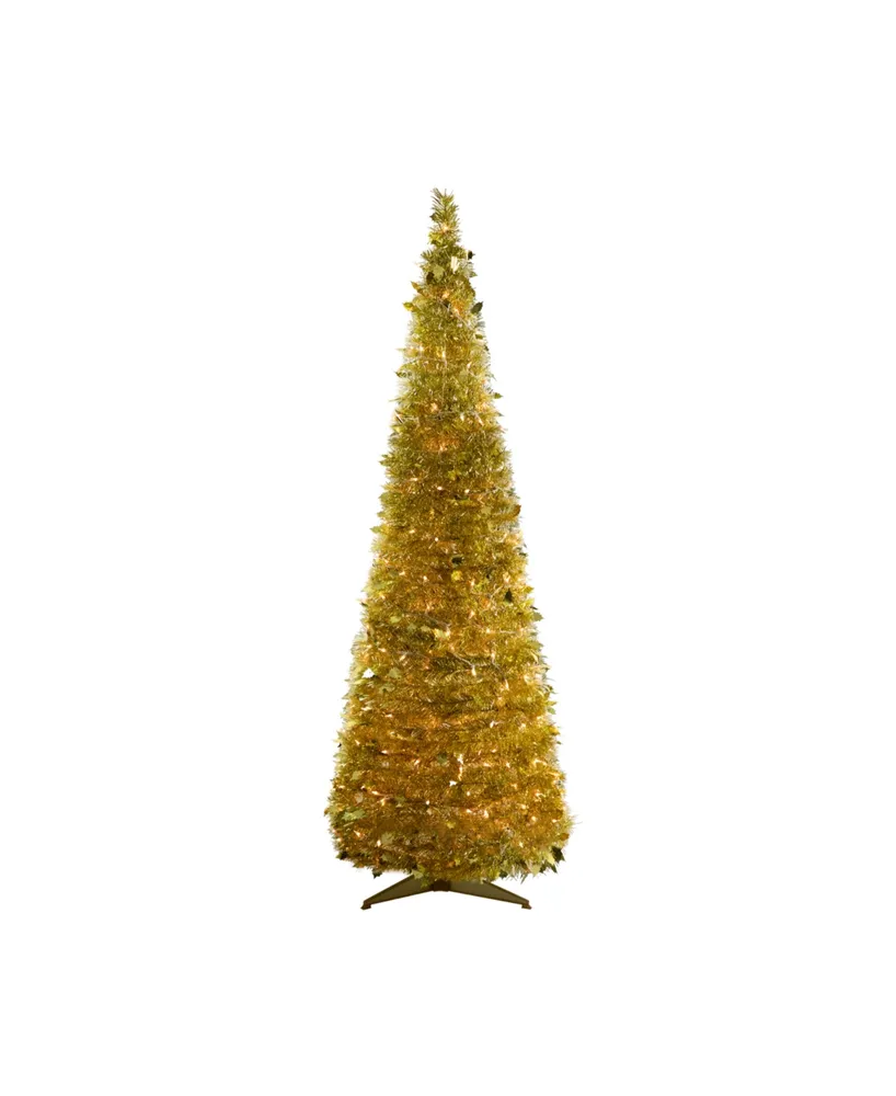 6' Pre-Lit Tinsel Pop-Up Artificial Christmas Tree with Clear Lights