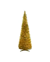 6' Pre-Lit Tinsel Pop-Up Artificial Christmas Tree with Clear Lights