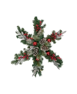 32" Pre-Lit Decorated Frosted Pine Cone and Berries Artificial Christmas Snowflake Wreath