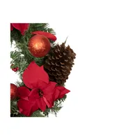 Poinsettia with Pinecone and Ball Artificial Christmas Wreath- 24" Unlit