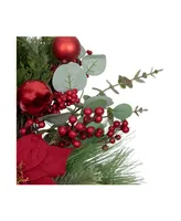 Artificial Berry and Poinsettia Christmas Wreath 28" Unlit