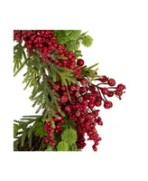Berry and Frosted Pine Christmas Wreath 28" Unlit