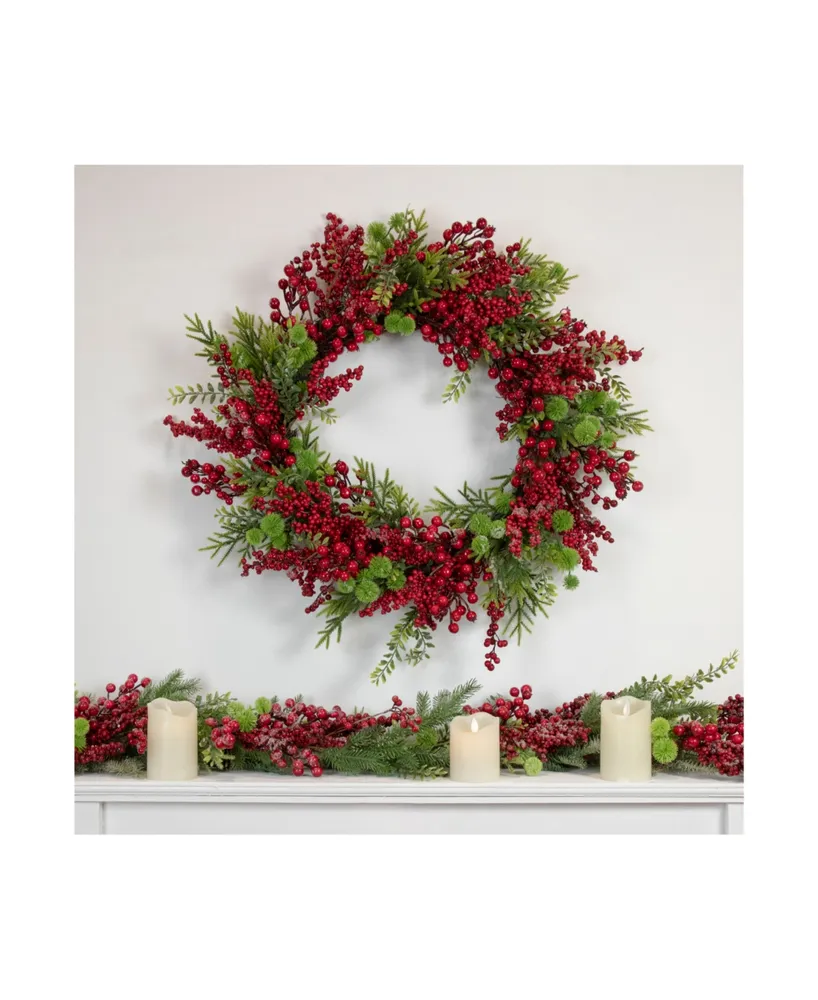 Artificial Frosted Berry and Pine Christmas Wreath 28" Unlit