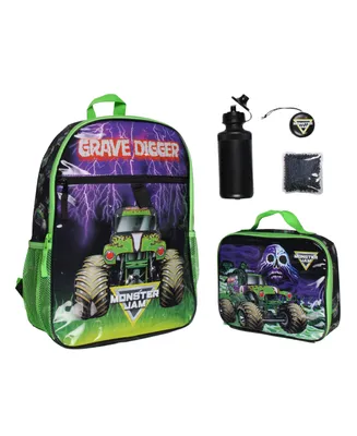 Monster Jam Grave Digger Truck 5 Pc Backpack Lunchbox Icepack Water Bottle Keychain