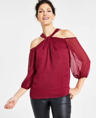 I.n.c. International Concepts Women's Twist-Neck Cold-Shoulder Top, Created for Macy's