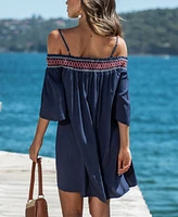 Women's Smocked Lace Open-Shoulder Beach Dress