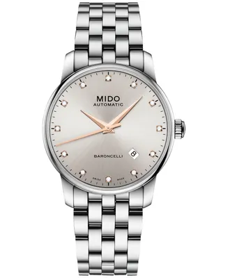 Mido Men's Swiss Automatic Baroncelli Diamond (1/10 ct. t.w.) Stainless Steel Bracelet Watch 38mm