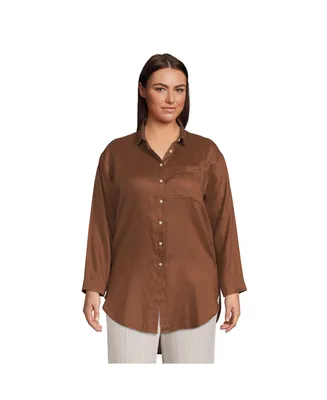 Lands' End Plus Linen Long Sleeve Over d Extra Tunic Top