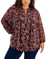 Tommy Hilfiger Plus Size Split-Neck Pleated Top